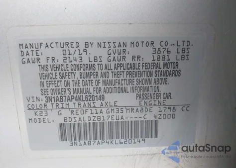 2019 Nissan Sentra Sv из США, поврежденный, VIN 3N1AB7AP4KL620149